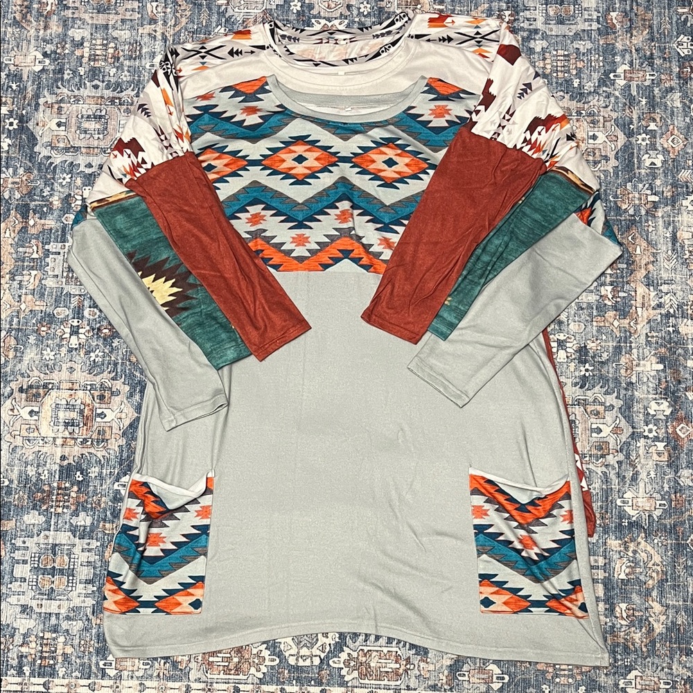 Bundle- Tribal Pattern Long Sleeve Tunics